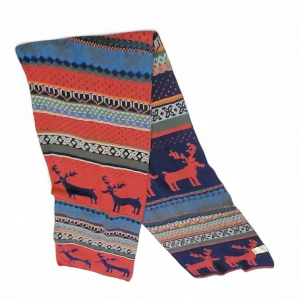 Reversible Reindeer Fair Isle Knit Winter Oversized Knit Scarf